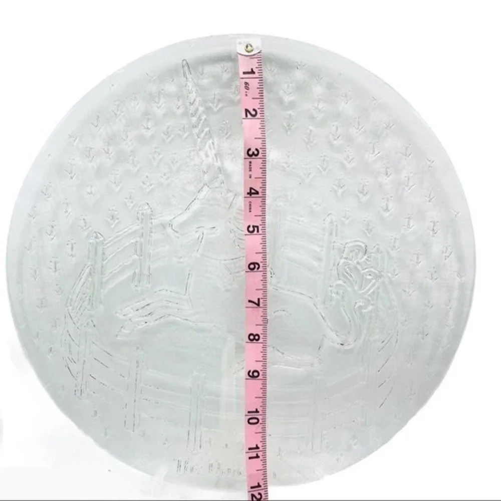 Vintage Serveware Glass Plate | Unicorn Etching | 2lbs - Large 12” Circle